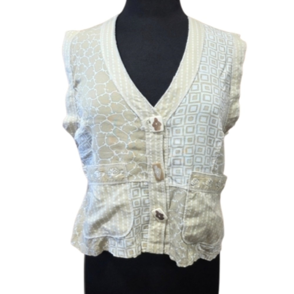 Cottagecore Vest Usindo S Vintage Cream Sleeveless Turtle Buttons Boho Coastal
